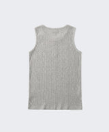 Ribbed Henley-Neck Sleeveless Top Gray
