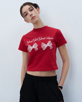 TWIN RIBBON CROP TSHIRT-RED