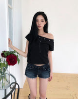 Kit Eyelet Boat Neck Slim Short Sleeve