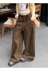Hazelnut pintuck wide cotton casual pants