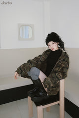 camouflage thick hood zip-up