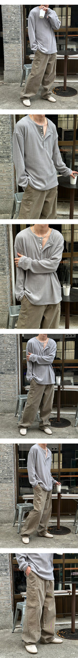 [Unisex] オーバーフィットヘンリーネックニットスリーブス(4color)