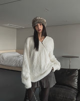 Unbalanced angora zipper knit
