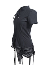 CURVED ZIP-UP SHIRT WITH LAYER . COOL BLACK