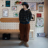 ストライプニットフーディドジップアップ / Khaki blue