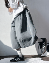 ASH🩶🩵 SIDE PINTUCK BALLOON DENIM BERMUDA 🩶🖤3COLOR 2SIZE
