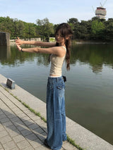 コルシカーブアジャスターポケットウォッシュ加工デニムワイドパンツ