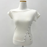 Unbuttoned off snap button slit short sleeve T (4 colors)