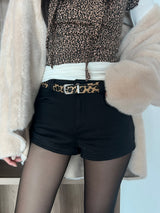 Leopard belt & brushed short pants SET (3 colors)