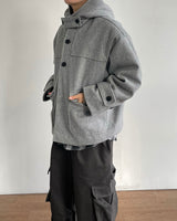 Carbon Wool Hooded Half Coat