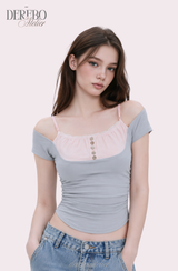 Claire Pink Layered Short Sleeve T-Shirt