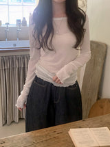 Boat Neck Wave Layered Wool T-Shirt (5color)