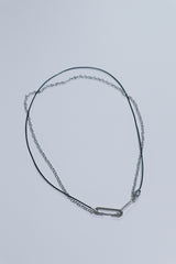 All Surgical steel double bold clip leather necklace