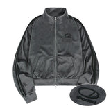 Velour Sporty Track Crop Zip-Up