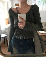 Yami Ribbed Deep V-Neck Knit
