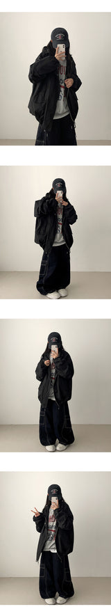 Tins Saint-Jean Stitch Side Curved Slit Cargo Denim Wide Pants