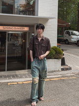 クダ ダメージ ワイド デニムパンツ
