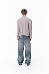(BASE) MONO KNIT ZIP UP (BEIGE)