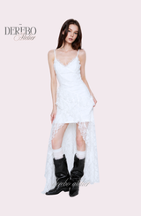 wrench lace unbalanced frill sleeveless dress