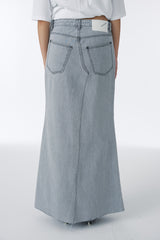 DAMAGED LONG DENIM SKIRT (GRAY)