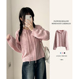 Flow Flower Punched Hooded Knitted Cardigan