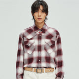 flannel plaid western shirt burgundy