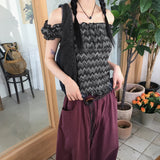 Ptik Hippie Frill Banding Zigzag Off Shoulder T-Shirt
