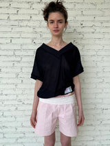 That's neat - Long-Termism V-Neck Convertible Relaxed-Fit Short Sleeve Top (Navy)