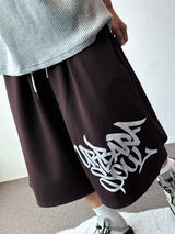 Cursive Letter Tattoo Graphic Balloon Bermuda Shorts 4color