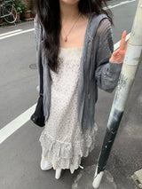 Summer knit hooded zip-up