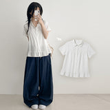 Pintuck Frill Collar Short Sleeve Blouse (1 color)