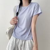 Daily💭Basic Spandex V-Neck Round Neck Short Sleeve Tee (6 colors)