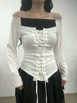 リボンコルセットオフショルダーTシャツ