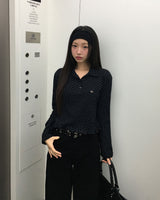 ツイーティー フリルカラー ポルカドットロングスリーブTシャツ