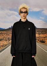  Pique collar oversized fit sweatshirts Black