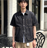 Oversized Pocket Short-Sleeve Denim Shirt Black