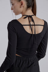HALTER NECK SHIRRING TOP(BLACK)