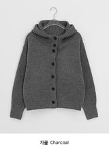 Mihro High Neck Hood Wool Knit Cardigan