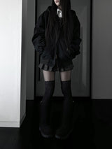 vintage fold denim hoodie zip-up