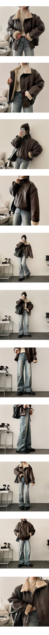Mohi High-Neck Wool Leather Jacket