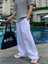 Cool Pin Tuck Linen Wide Pants