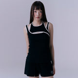 Layered jersey sleeveless (BLACK)
