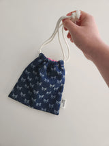 denim ribbon string pouch - deep blue M