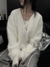 overfit blanc angora knit cardigan (unisex)