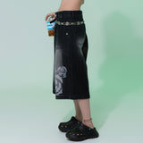 Fire Rose Bermuda Denim Pants Black
