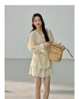 [SET] Eyelet Bell Sleeve Blouse & Mini Skirt Set