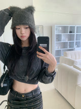 メローアンゴラキャッツテイルニットビーニー