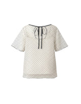 Lilian Back Ribbon Dot Sheer Layered Top Ivory