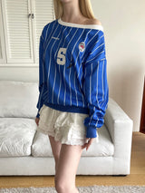 1459. ナンバーストライプワンショルダートレーナー (3color)