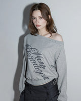 Studded One-shoulder Sweatshirt Melange Gray